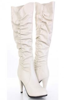 Cream Faux Leather High Ruched Boots @ Amiclubwear Boots Catalogwomen 