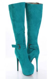 Home / Teal Faux Suede Buckle Strapped AMIclubwear Platform Boots