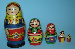 SET of 5 OLD vintage USSR Soviet Russian nesting dolls ZAGORSK