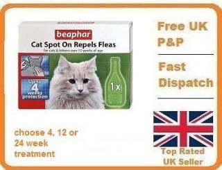 Beaphar spot on treatment flea tick repellant cats 4, 12 or 24 week 