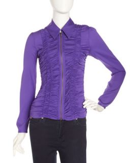 Ruched Silk Blouse, Grape   