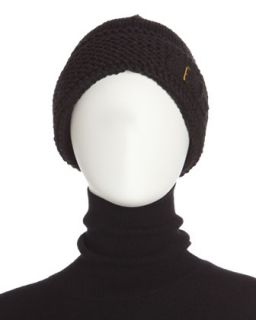 Crochet Buckle Cuff Hat, Black   