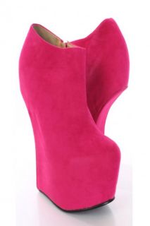 Home / Fuchsia Faux Suede AMIclubwear Ankle Bootie Curved Wedges