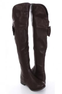 Brown Faux Leather Back Bow Riding Boots @ Amiclubwear Boots Catalog 