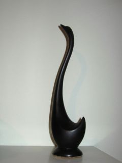   Pottery Black Matte Long Neck Crane Bird Sculpture Heron Mid Century