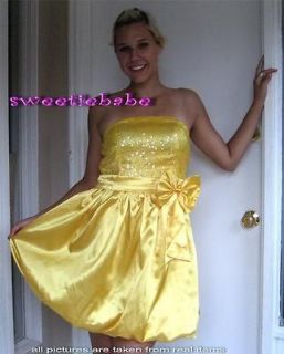 S05 New Paillette Bow Cocktail Party Evening Dress Yellow L