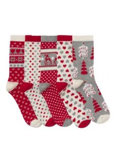 Home Homeware Gifts For Her Womens Red Pack Of 5 Fairisle Socks