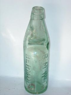 Antique B.M.W. Co Bermuda Green Codd Bottle w/Marble