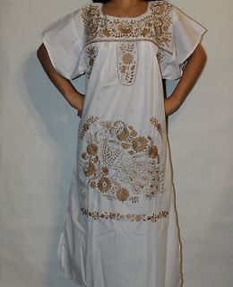 Peasant Tunic Boho Hippie Hand Embroidered Mexican Dress S M