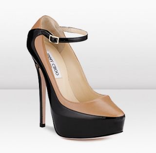 Jimmy Choo  Siskin  Calf and Patent Leather Round Toe Pumps 