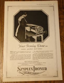 Vintage 1919 Simplex Ironer Ironing Ad LHJ