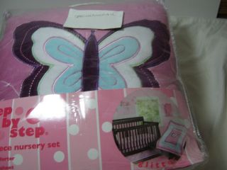 Step by Step 3 Piece Glitter Crib Bedding Nursery Set Butterfly Pink 