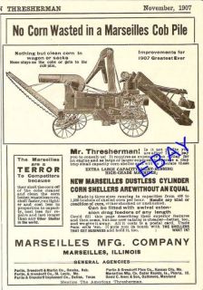 NEAT 1907 MARSEILLES IL CORN SHELLER AD COB ILLINOIS