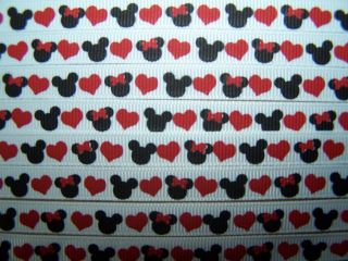 Grosgrain Ribbon one yard 3/8 Mickey and Minnie Mouse hair bows 
