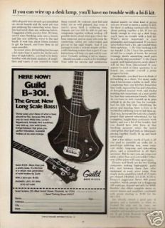 GUILD B 301 BASS GUITAR    1977 Magazine Print Ad b