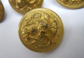 Five Military Gilt Brass Buttons Eagle Atop Three Cannon Balls~7/8