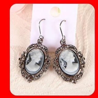 Beautiful Fashion CAMEO Earrings Vintage antique Style Crystal Hoop 