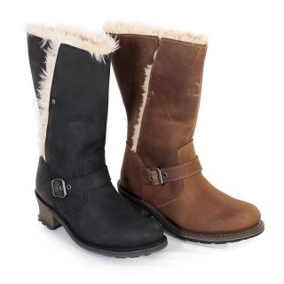 CATERPILLAR WOMENS ANNA FAUX FUR LINED BLACK / BROWN LEATHER BOOT