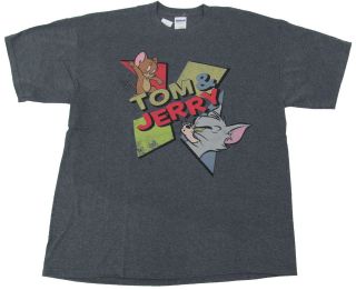 Gildan Mens XL Tom & Jerry Tee Shirt Charcoal Heather Gray NWT