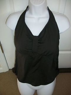 Lands’ End 10 Mastectomy Rich Brown Solid V Neck Halter Top NEW