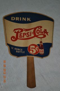   1940 DoubleDot Pepsi Cola Cops 5 cent cardboard Fan Sign Pepsi & Pete