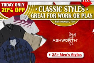 Today Only 20% Off Select Ashworth Apparel + Last Day $20/$50/$100 