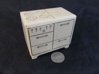 Doll House Furniture Off White Wood Kitchen Stove Oven Miniature 