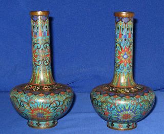 Antique 19thC Pair Japanese Meiji Cloisonne Enamel Vases Signed Silver 