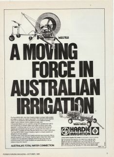 Vintage 1985 HARDIE WATER REEL TRAVELLING IRRIGATOR Advertisement