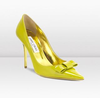 Jimmy Choo  Marcie  Citrine Patent Pointy Toe Pumps With Bow 