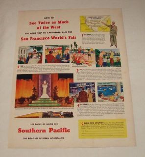 1940 Southern Pacific ad ~ SAN FRANCISCO WORLDS FAIR