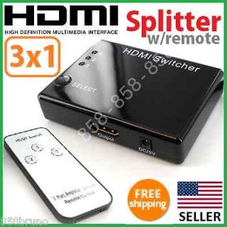 HDMI Splitter w/ Remote * 3 Port Switch for PS3 XBOX BluRay 1080P HDTV 