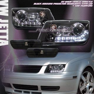 BLACK LED PROJECTOR HEAD LIGHTS+DEPO FRONT BUMPER SIDE MARKER 99 04 VW 