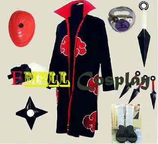   Akatsuki Uchiha Madara suit Cosplay Costume cloak+shoes+headband+bag