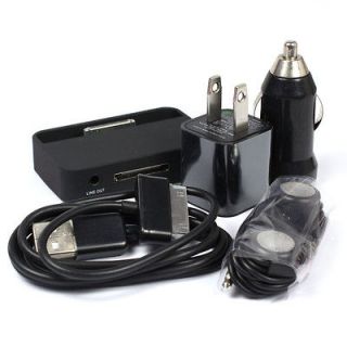 Car Charger+USB Data Cable+US Charger+Headset+Dock For iPod iPhone 4S 