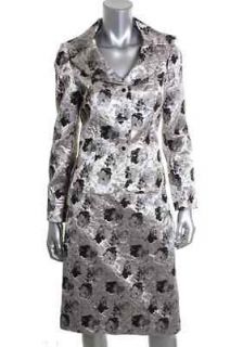 Kasper NEW Hearts On Fire Silver Metallic Floral Print 2PC Skirt Suit 