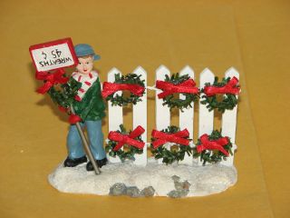 Christmas Village Old Towne BOY WITH FENCE Wreaths for Sale 45 Cents