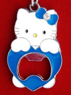 TEAM MASCOT Hello Kitty Key Chain Key Ring Fob BLUE BOTTLE CAP OPENER 