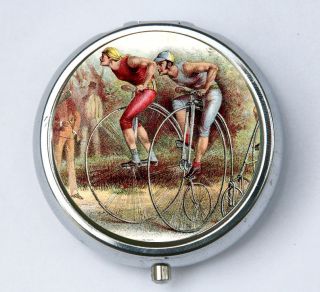High Wheel Bike Race pill case pillbox holder victorian steampunk 