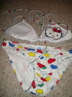   white Hello Kitty Sanrio logo halter style bikini swimwear NWT M