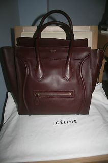   CELINE RED BURGUNDY MINI SMOOTH LEATHER LUGGAGE TOTE SHOPPER BAG