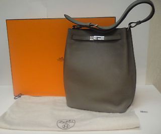 NEW AUTH HERMES SO KELLY ETAIN/INDIGO 26CM LARGE TOTE RARE 