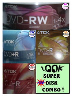 TDK _ DVD RW_ DVD+R_DVD R_CD​ R 100 DISK SUPER COMBO  BRAND NEW 