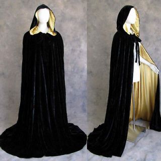 Lined Blue Velvet and Gold Satin Cloak Cape Wedding Wicca Medieval SCA