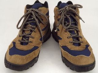 Mens boots brown blue leather fabric Reebok 8 M hiking trekking trail