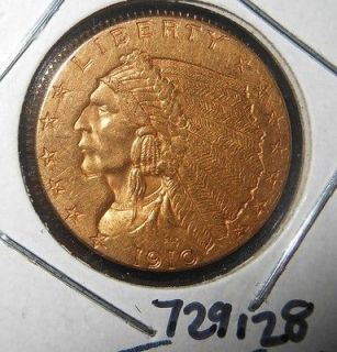 1910 2.5$ Choice AU / BU Gold Quarter Eagle 2 1/2 GEM F/S 729128