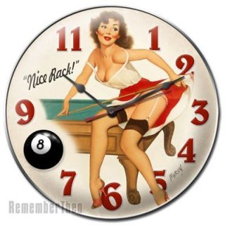Cute retro pin up girl sexy pool hall billiards clock