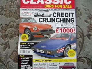 CLASSIC CARS FOR SALE VOL.11 ISSUE 11 NOVENBER 2011.