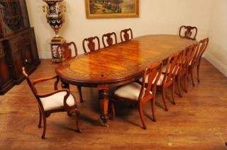 Walnut Italian Marquetry Dining Table Queen Anne Chair Set / XL Diner 