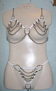 White Leather and Chain Bra and Thong Set
